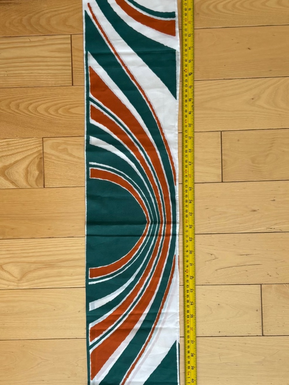 Vintage Midcentury Matte Satin Scarf Green/Orange - Picture 3 of 5